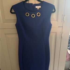 Calvin Klein Royal Blue Mini Dress with Gold Accents